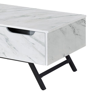 English Elm Throm White Faux Marble Grain Finish Coffee Table with Lift Top, Hidden Storage, Metal Legs, Modern Design B2726P256336