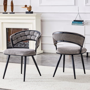 English Elm Set of 2 Chenille Tufted Dining Chairs with Metal Legs Modern Kitchen Seating Black,Gray W3875P370854