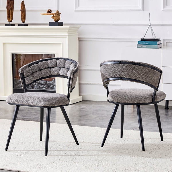 English Elm Set of 2 Chenille Tufted Dining Chairs with Metal Legs Modern Kitchen Seating Black,Gray W3875P370854