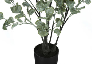 English Elm Artificial Eucalyptus Floor Plant 44" Tall in Sleek Black Pot with 1440 Lifelike Leaves, No Care Needed Green 37 L x 7 W x 7 H B2710P220048
