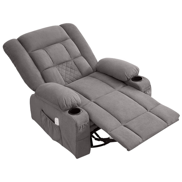 English Elm Kneading Massage Rocker Recliner with 4‑Point 3D Kneading, Heat, USB Port, Cup Holders & Swivel Comfort Grey W1521P390945