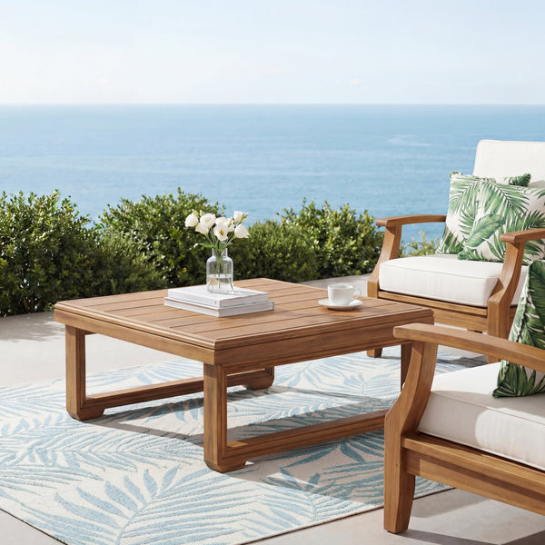 English Elm Westchester Solid Acacia Outdoor Coffee Table Slatted Sled Base Patio Lounge Accent N776P404821B