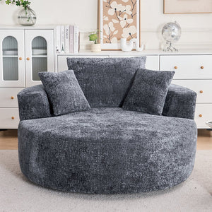 English Elm Round Swivel Barrel Chair Plush Chenille Upholstery Cozy Accent Seat for Any Room Grey W2915P338891