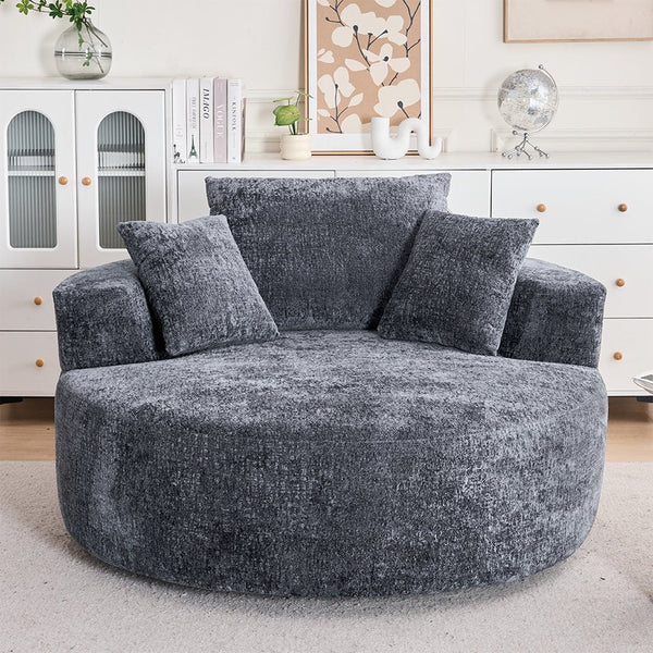 English Elm Round Swivel Barrel Chair Plush Chenille Upholstery Cozy Accent Seat for Any Room Grey W2915P338891