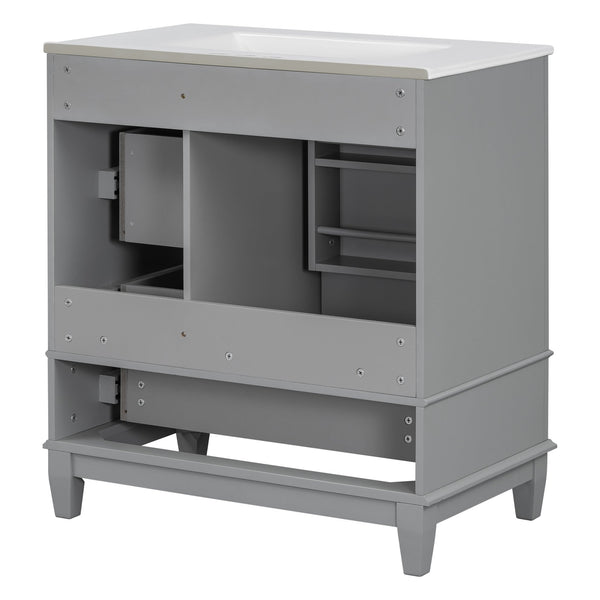 English Elm Christopher Knight Home® - 30" Freestanding Bathroom Vanity with Ceramic Sink, Soft-Close Door, Gold Knobs & 3 Drawers, Durable Painted Finish Grey N759P225994E