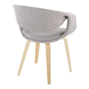 English Elm Upholstered Dining Chair Set of Two with Bentwood Legs and Grey Fabric Seat B202S02074
