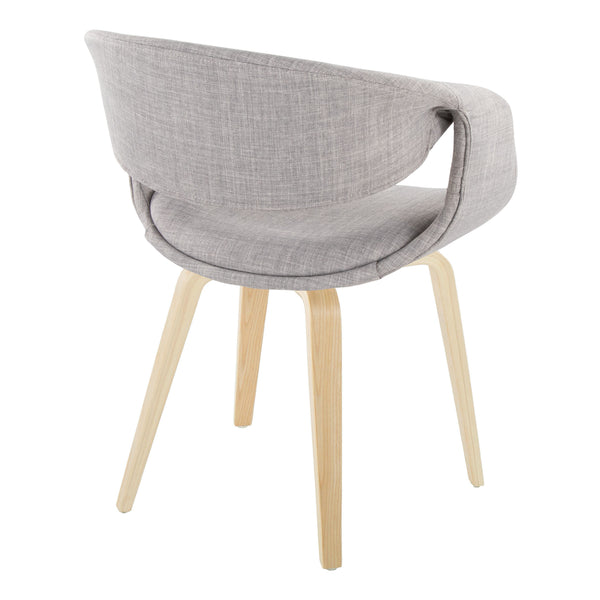 English Elm Upholstered Dining Chair Set of Two with Bentwood Legs and Grey Fabric Seat B202S02074
