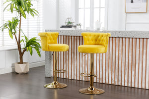 English Elm UNITED Velvet 360° Rotating Bar Chair with Diamond Stitching, Gold Frame, Plush Foam Seat, Adjustable Height Yellow W1568P361719