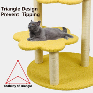English Elm Cat Tree Daisy Floral Multi Level Climbing Tower with Sisal Posts and Plush Perch Yellow W243P451495