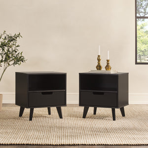 1-Drawer Midcentury Nightstand - Set of 2 Black HANB4CBLC-2PK Walker Edison