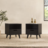 1-Drawer Midcentury Nightstand - Set of 2 Black HANB4CBLC-2PK Walker Edison