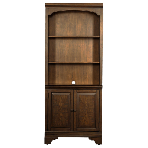 English Elm Stigham Burnished Oak Bookcase with 5-Tier Shelves, 3 Adjustable, 2-Door Cabinet & Wire Management B062P357844