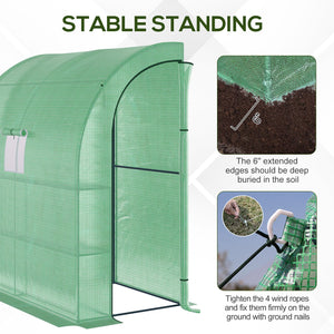 English Elm Outsunny Lean-to Walk-in Greenhouse with Galvanized Frame Pe Cover and Wire Shelving W2225P200639