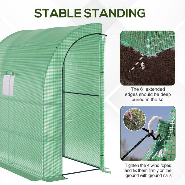 English Elm Outsunny Lean-to Walk-in Greenhouse with Galvanized Frame Pe Cover and Wire Shelving W2225P200639