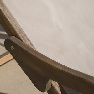 English Elm Christopher Knight Home® - NIKKI Sling Chair with Head Pillow — Portable Wood Frame Beach & Pool Lounger, Durable Polyester Fabric Beige+Grey 57 L x 26.75 W x 8.25 H 60059.00EU