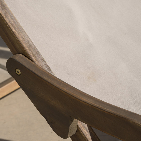 English Elm Christopher Knight Home® - NIKKI Sling Chair with Head Pillow — Portable Wood Frame Beach & Pool Lounger, Durable Polyester Fabric Beige+Grey 57 L x 26.75 W x 8.25 H 60059.00EU