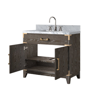 English Elm Brown Oak Single Bath Vanity With Carrara Marble Top & Chrome Faucet - Elegant Storage Solution B2731P259784