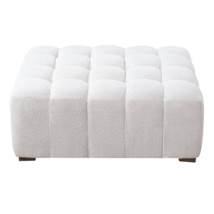 English Elm White Boucle Upholstered Rectangular Ottoman for Living Room Bedroom or Home Office N769P350122W