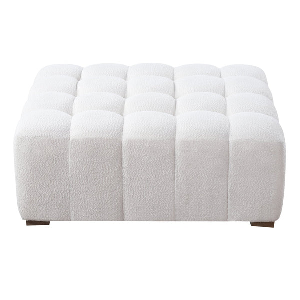 English Elm White Boucle Upholstered Rectangular Ottoman for Living Room Bedroom or Home Office N769P350122W