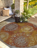Unique Loom Outdoor Modern Trio Machine Made Geometric Rug Rust Red, Gold/Gray/Silver 8' 0" x 8' 0"