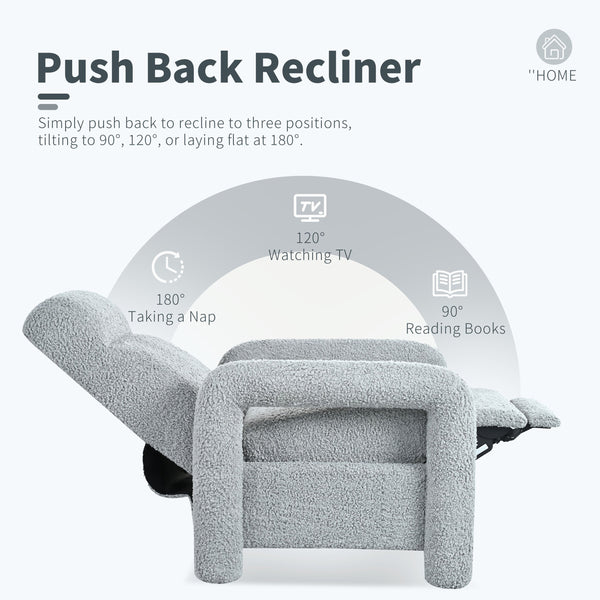 English Elm Christopher Knight Home® - 31.25" Push Back Recliner Plush Teddy Fleece Upholstered Armchair with Foam & Pocket Springs Comfort 90–120–150° Adjustments LIGHT GREY N763P212864R