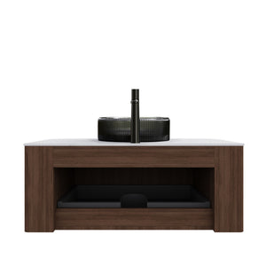 English Elm Dina Floating Bathroom Vanity Sintered Stone Top Glass Basin Striped Plywood Cabinet W2615S00242