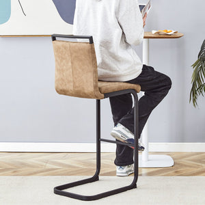 English Elm 42.5 Modern Brown Tech Fabric Bar Stool Set of 2 with Black Metal Legs, Non-Slip Feet, 42.5" W1151P230596