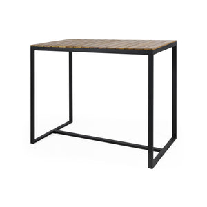 English Elm Ezra Outdoor Bar Table Solid Acacia Slatted Top Matte Black Iron Frame Patio N758P391351N