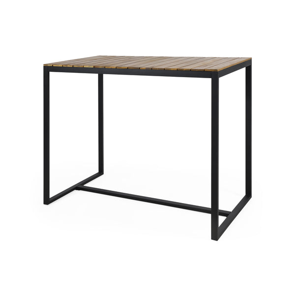 English Elm Ezra Outdoor Bar Table Solid Acacia Slatted Top Matte Black Iron Frame Patio N758P391351N