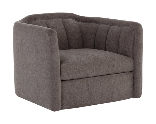 Sunpan Birrit Swivel Armchair - Luxurious Comfort with Durable Performance Fabric and Sleek Wooden Base Alaska Hedgehog Brown