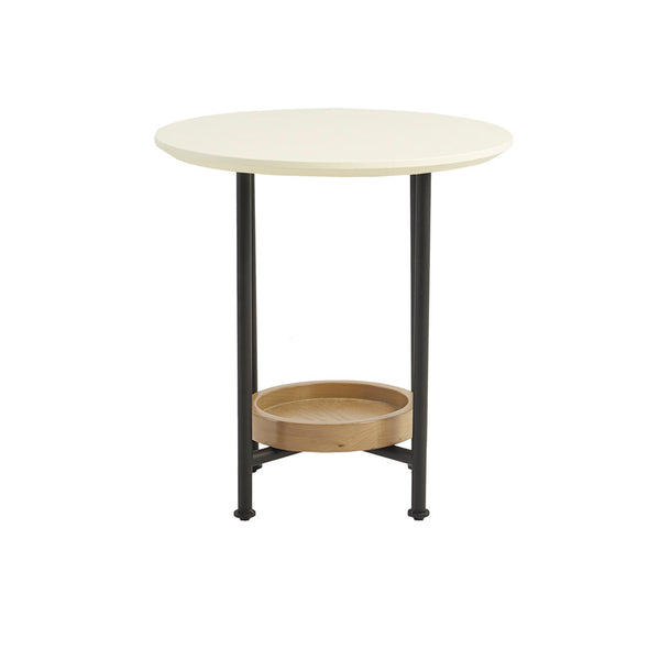 JLA Home Madison Park - End Table with Round White Top, Black Metal Legs & Natural Lower Shelf — Modern Compact Storage Accent MP120-1098