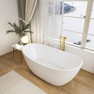 English Elm 65 Inch Freestanding Soaking Tub Solid Surface Matte White Spa Ergonomic Bath W1613P351369