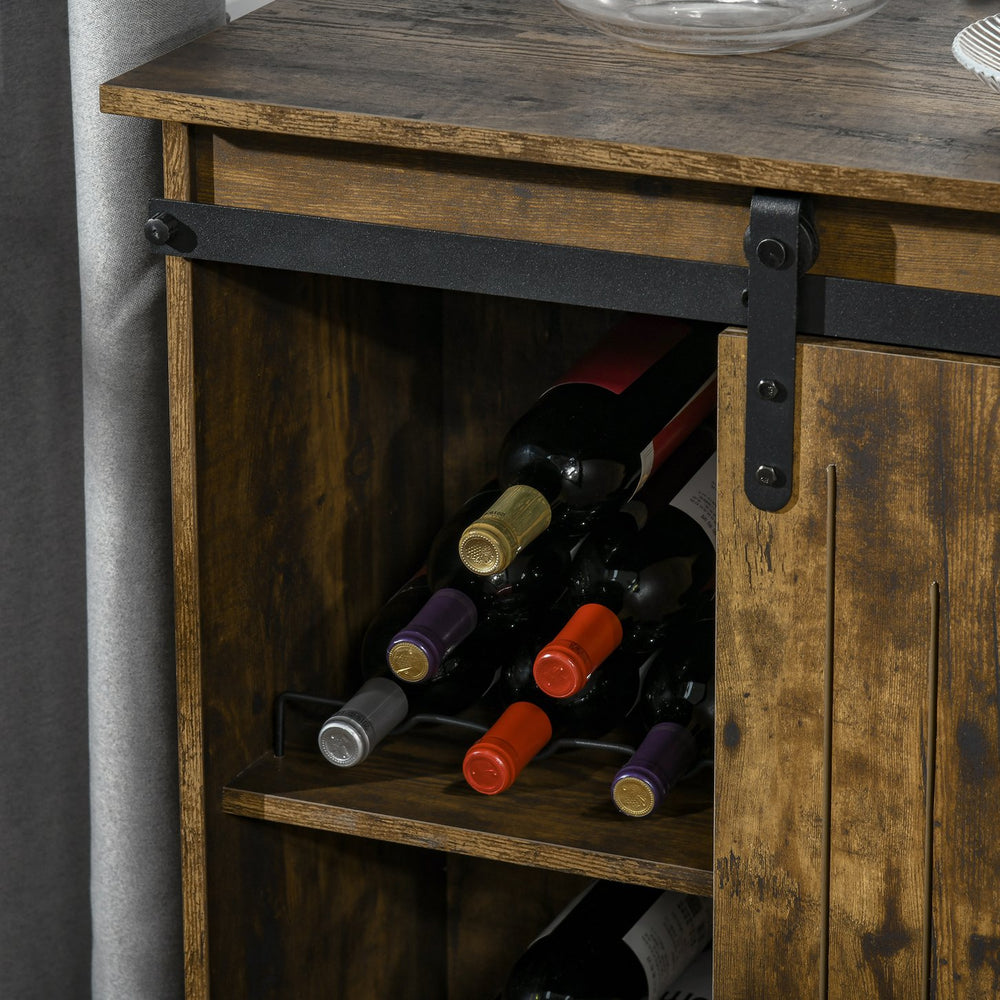 English Elm Homcom Industrial Wine Cabinet With Sliding Barn Door, 6-Bottle Rack & Versatile Storage Design W2225P217406