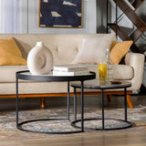 Walker Edison Contemporary Grey Nesting Coffee Table Set - 2 Tables, Gallery Top, Steel & MDF