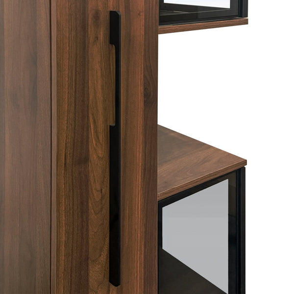 English Elm 70" Glass Display Cabinet with 5-Tier Pull-Out Shelves, Adjustable LED Lighting, Versatile Storage W331S00196