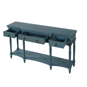 English Elm [video] Solid Pine Console Table Ornate Carved Legs Copper Hardware Soft-close Drawers Blue N759P433566C