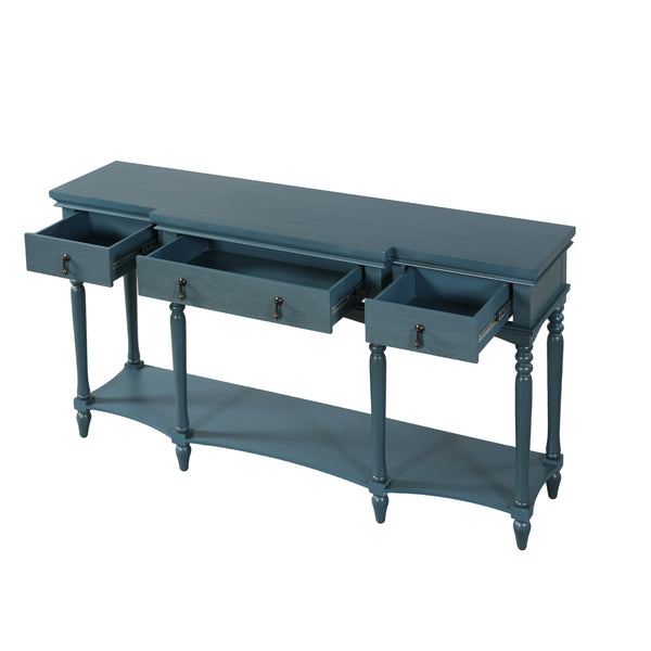 English Elm [video] Solid Pine Console Table Ornate Carved Legs Copper Hardware Soft-close Drawers Blue N759P433566C