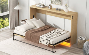 English Elm Twin Murphy Bed XL Cabinet with LED Light, Gray Finish, Space-Saving Foldaway Design, 800lb Capacity N709P002050N