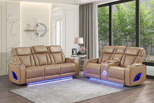 English Elm Fortuner Power Reclining Sofa Set with Led Lighting Massage and Faux Leather B009S02222