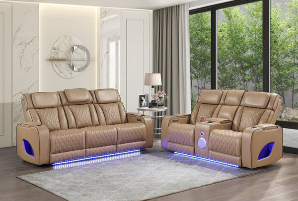 English Elm Fortuner Power Reclining Sofa Set with Led Lighting Massage and Faux Leather B009S02222