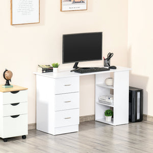 English Elm HOMCOM 47" Modern Computer Desk Bookcase Combo with 3 Drawers, 3 Shelves, Large Workstation White W2225P200378
