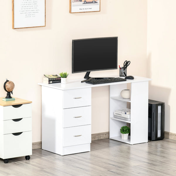 English Elm HOMCOM 47" Modern Computer Desk Bookcase Combo with 3 Drawers, 3 Shelves, Large Workstation White W2225P200378