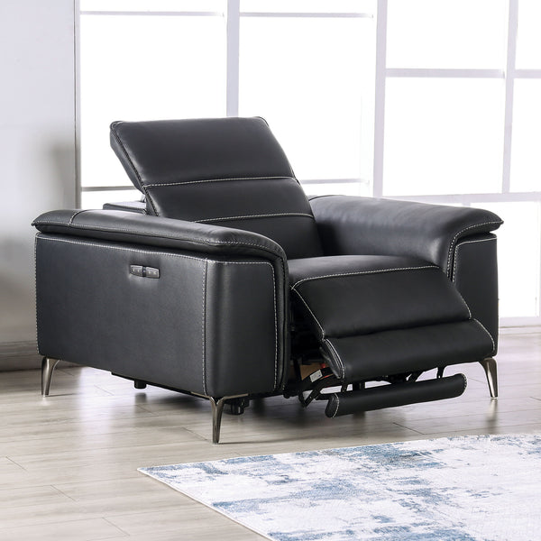 English Elm Contemporary Sandbach Manual Glider Recliner with Padded Track Arms, Smooth Motion, Soft Neutral Fabric Upholstery Black 48 L x 43 W x 29 H B2741P387650