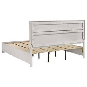 English Elm May Contemporary Eastern King Storage Bed with Shimmery Foil Headboard & Rhinestone Pulls, White B062S01085