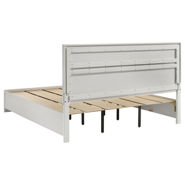 English Elm May Contemporary Eastern King Storage Bed with Shimmery Foil Headboard & Rhinestone Pulls, White B062S01085
