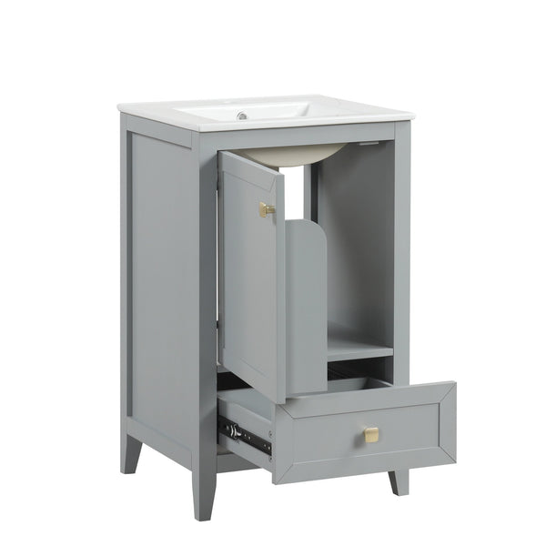 English Elm 20" Compact Bathroom Vanity Grey Mdf Cabinet Ceramic Sink Soft Close Storage N725P351851E