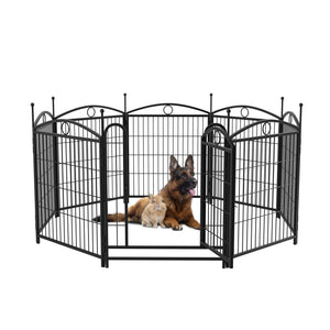 English Elm Dog Playpen 8 Panel Heavy Duty Iron Pet Fence Foldable Indoor Outdoor Exercise Pen Black W368P234000