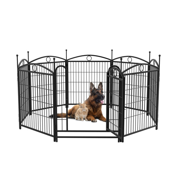English Elm Dog Playpen 8 Panel Heavy Duty Iron Pet Fence Foldable Indoor Outdoor Exercise Pen Black W368P234000