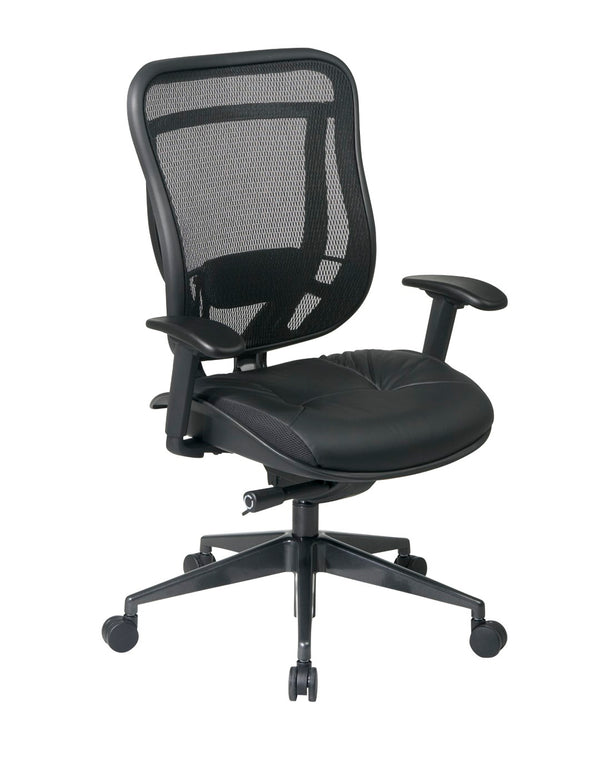 OSP Home Furnishings Executive Ergonomic Office Chair with Mesh Back Lumbar Support and Leather Seat Cushion 818-41G9C18P