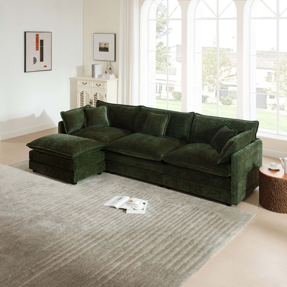 English Elm Free Modular Chenille Sectional Sofa with Reversible Ottoman for Spacious Living Rooms W714S00464